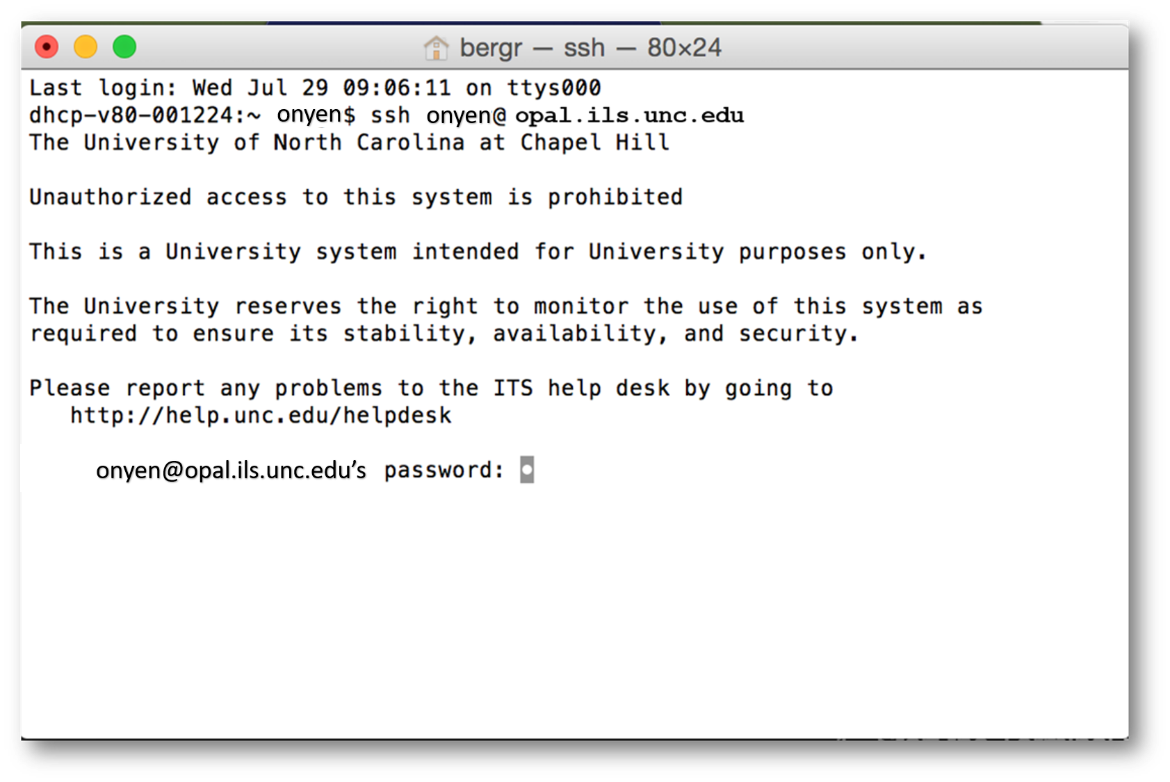 Connect to Remote Host dialog box through Terminal