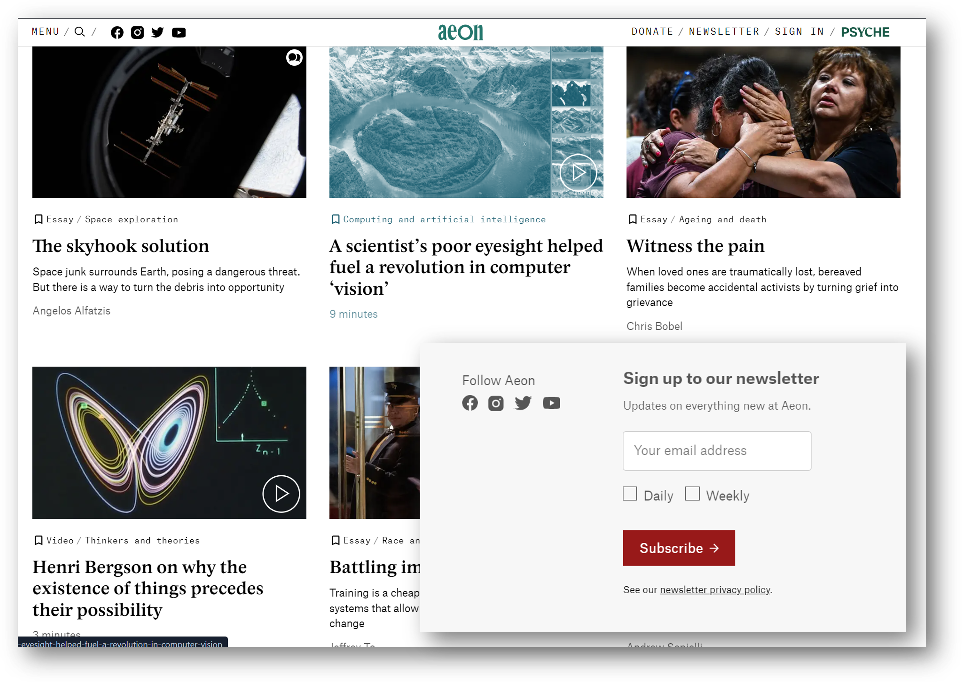 image of Aeon Magazine's signup box