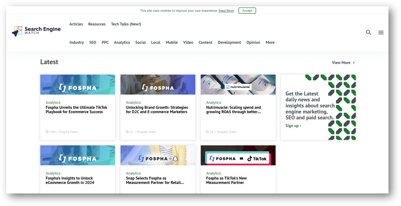 image of Search Engine Watch newsletters signup page