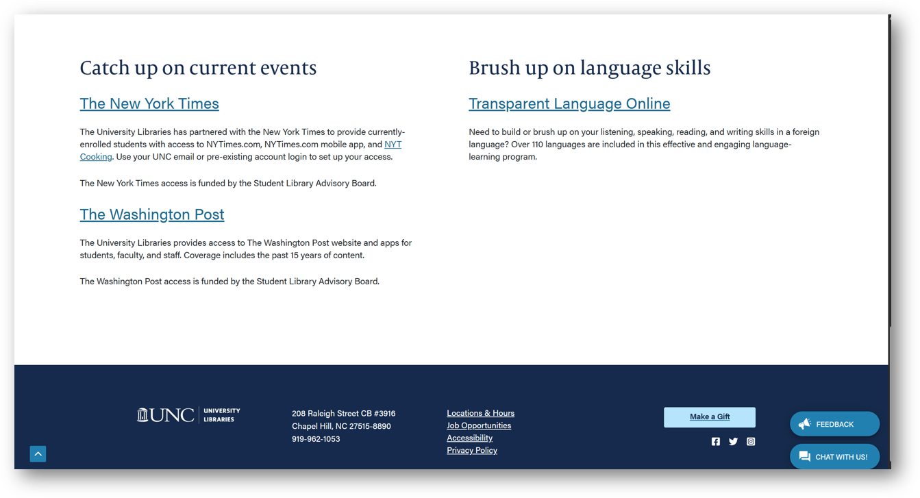 image of information about NYTimes/WaPo subscriptions