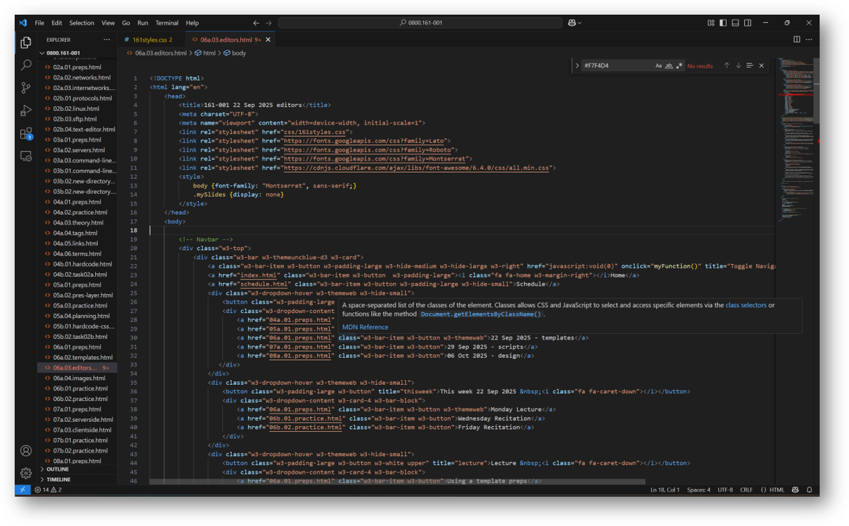 this page's code as seen in Visual Studio Code