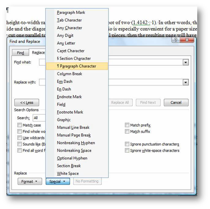 [Word365 CNTL+H Find & Replace dialog box]