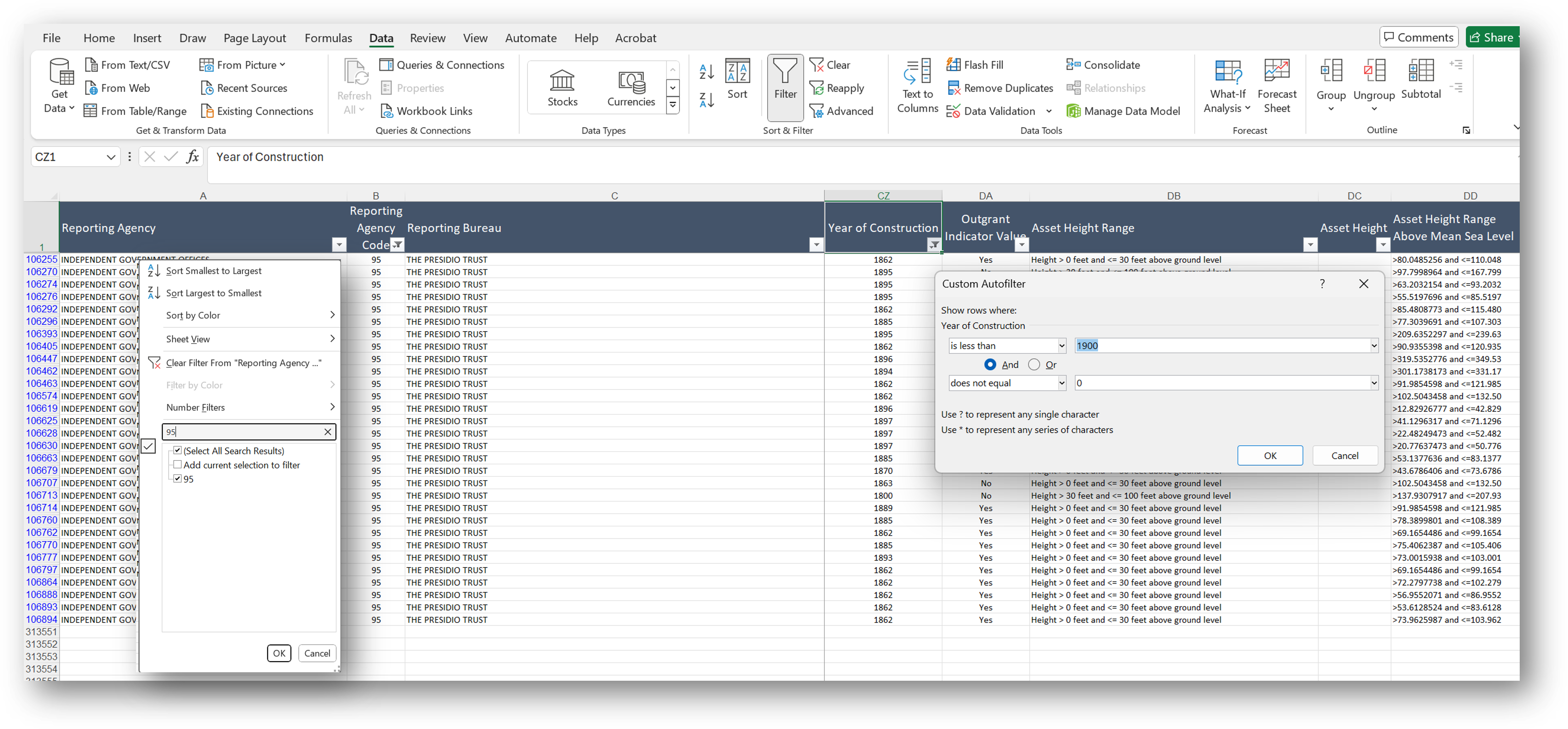 number filter in two columns