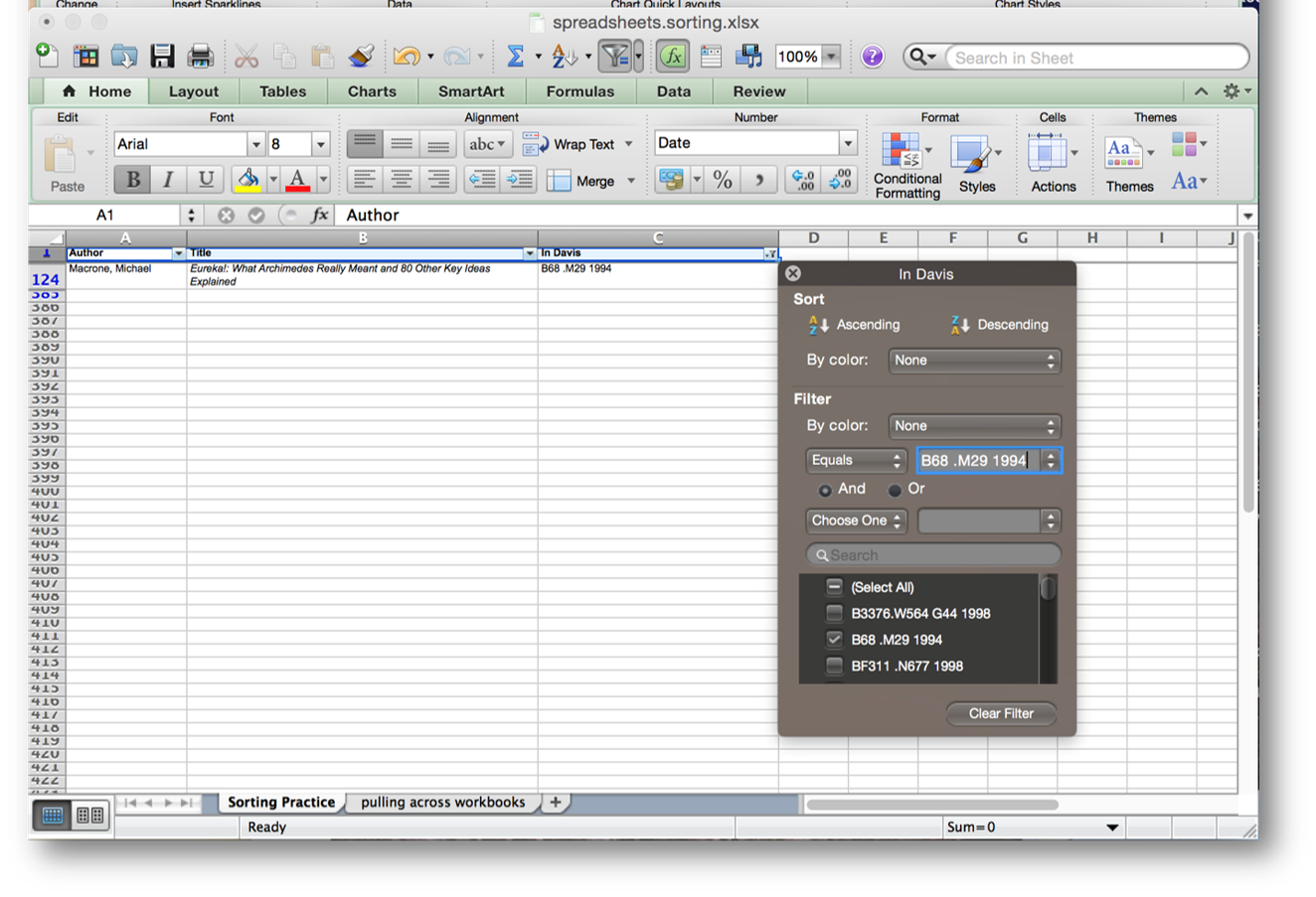 [filter options from the drop down button on the header row]