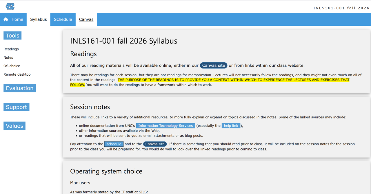 the class syllabus page