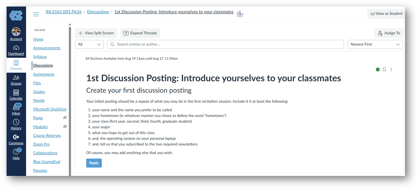 image of first canvas discussion posting