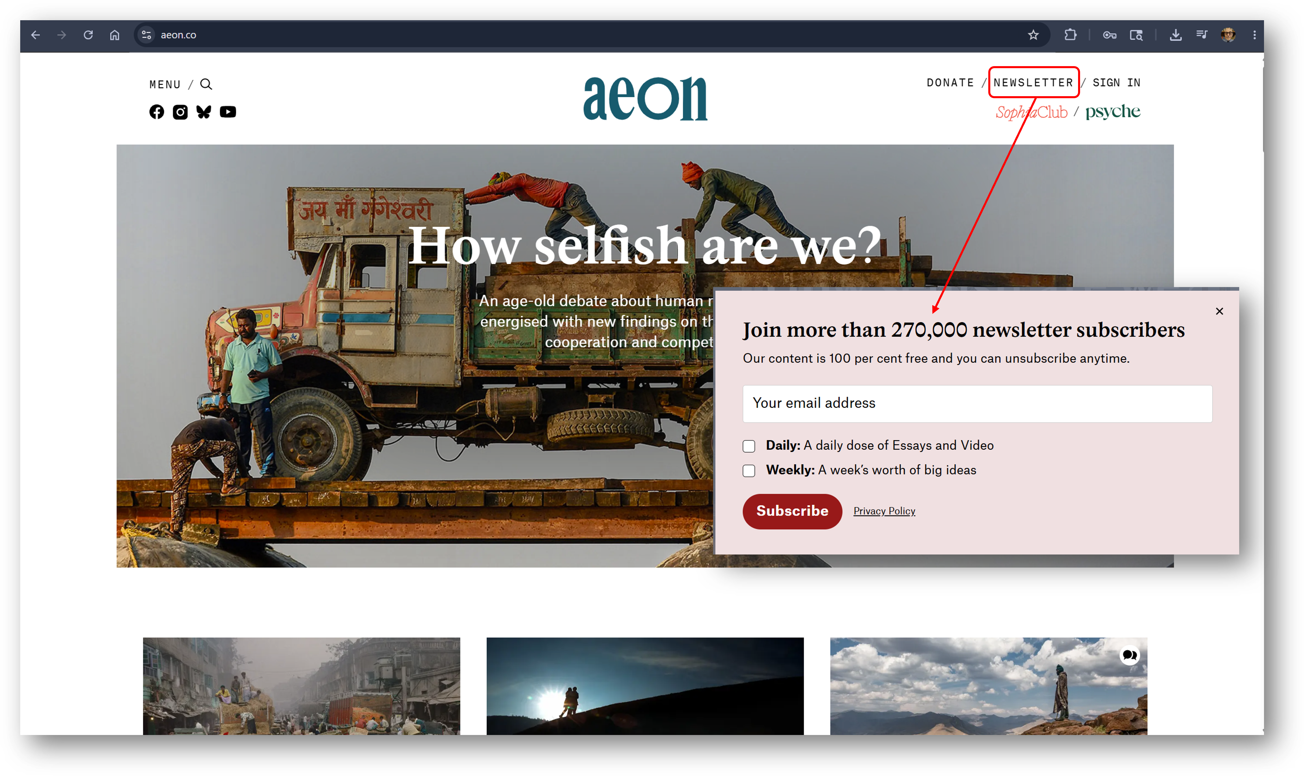 image of Aeon Magazine's home page