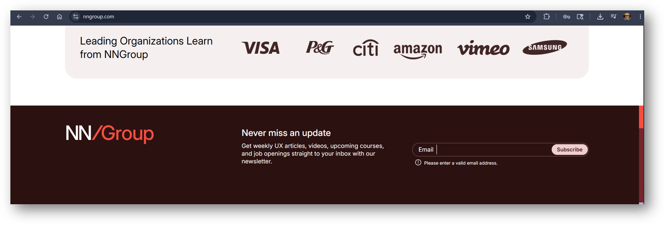 image of newletter signup on the NN/Group's home page