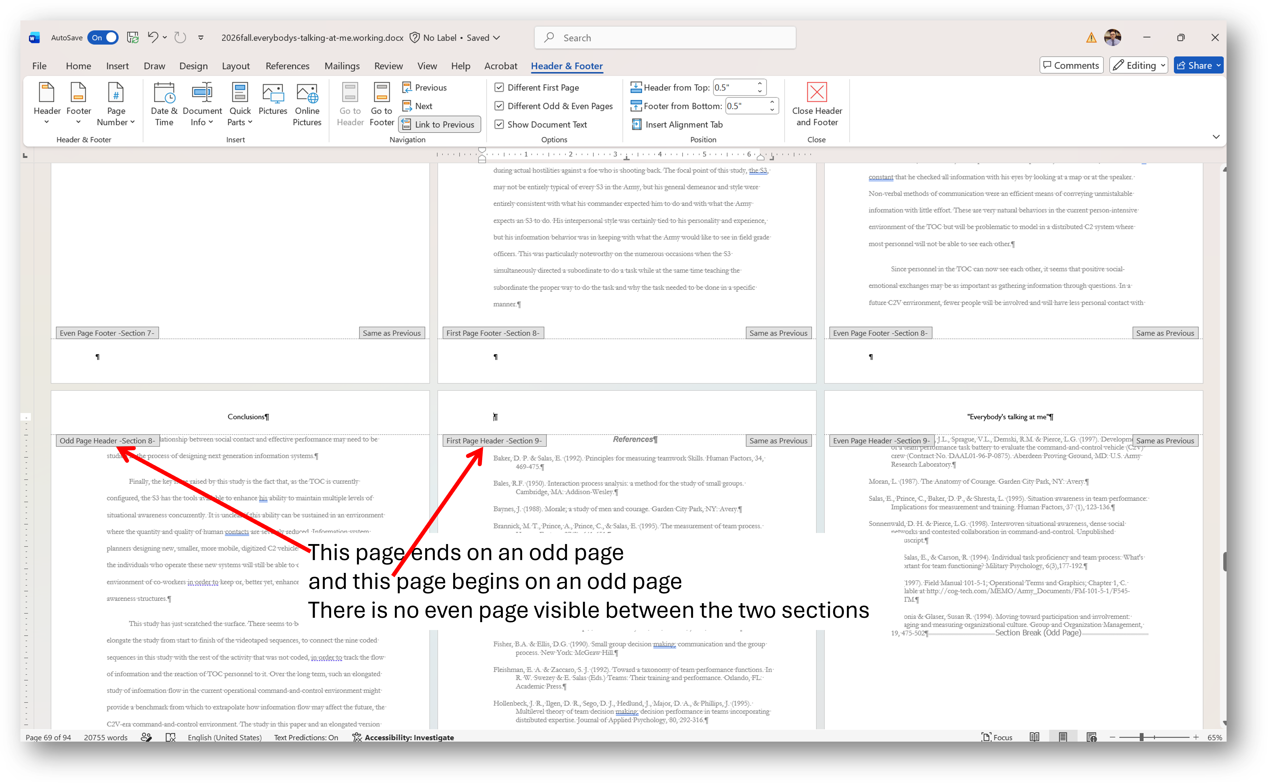 [MSWord 365 header formatting]