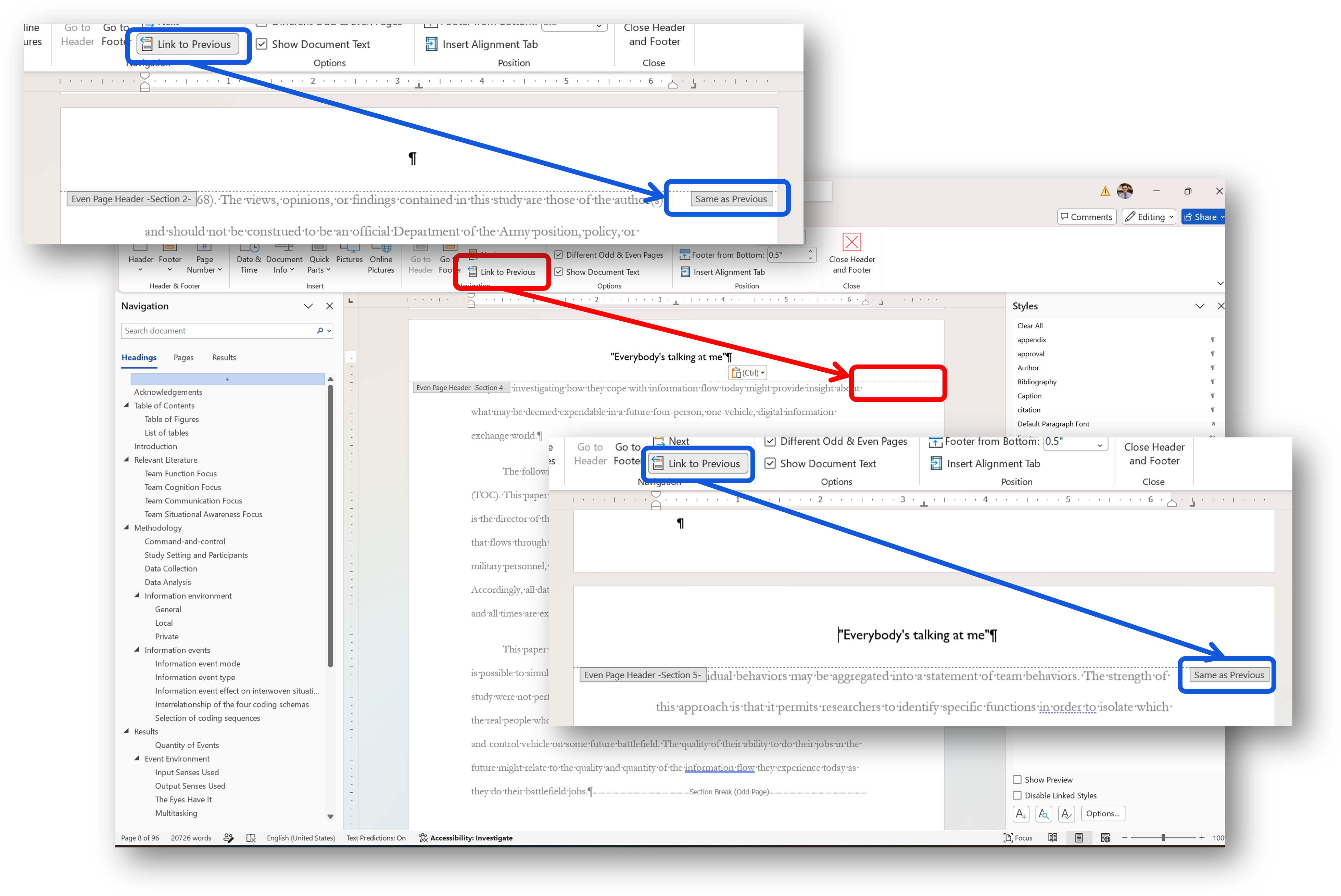 [MSWord 365 header formatting]