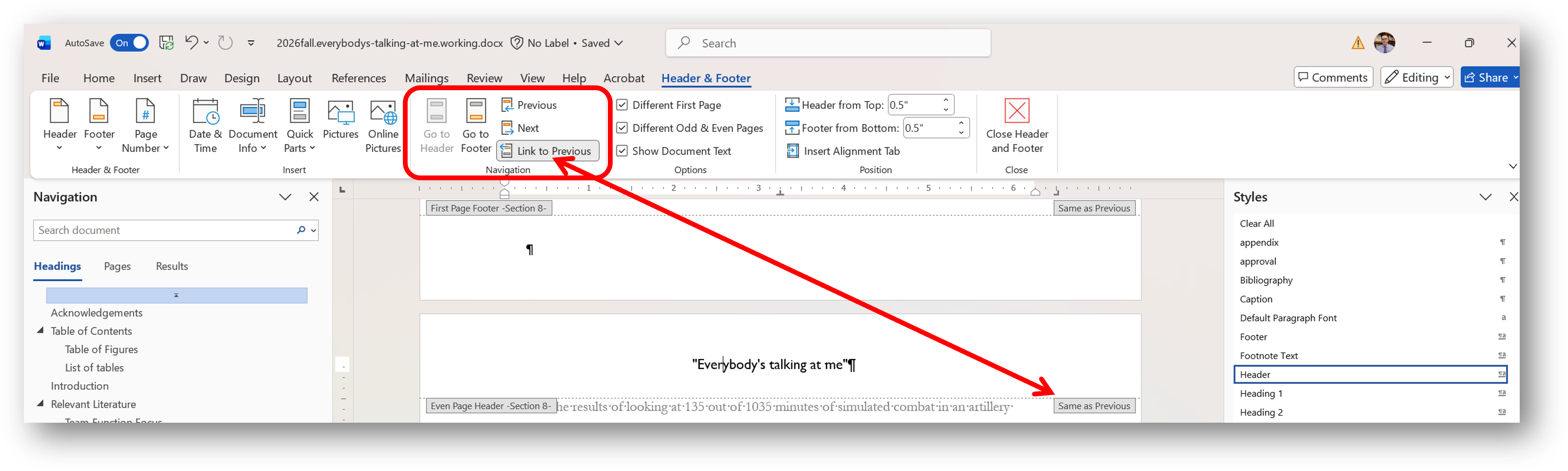 [MSWord 365 header formatting]