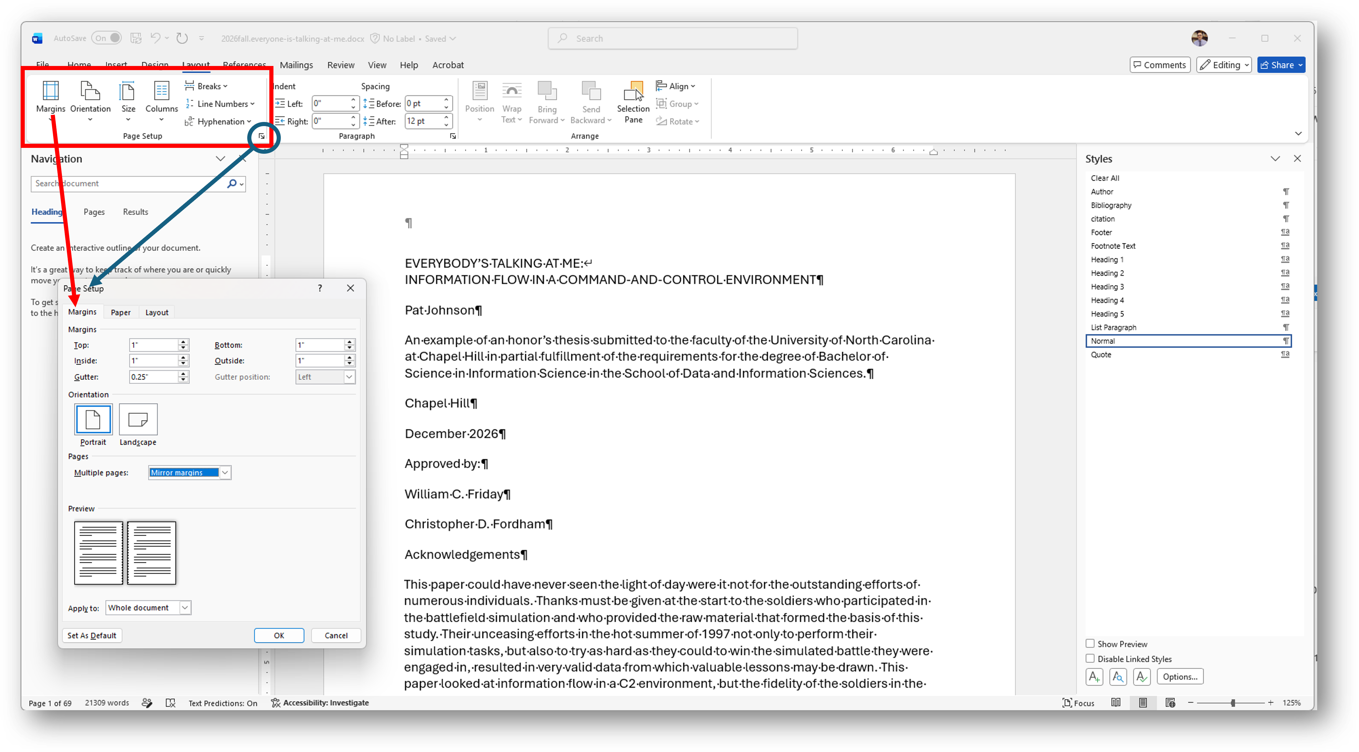 [MSWord page setup margins]