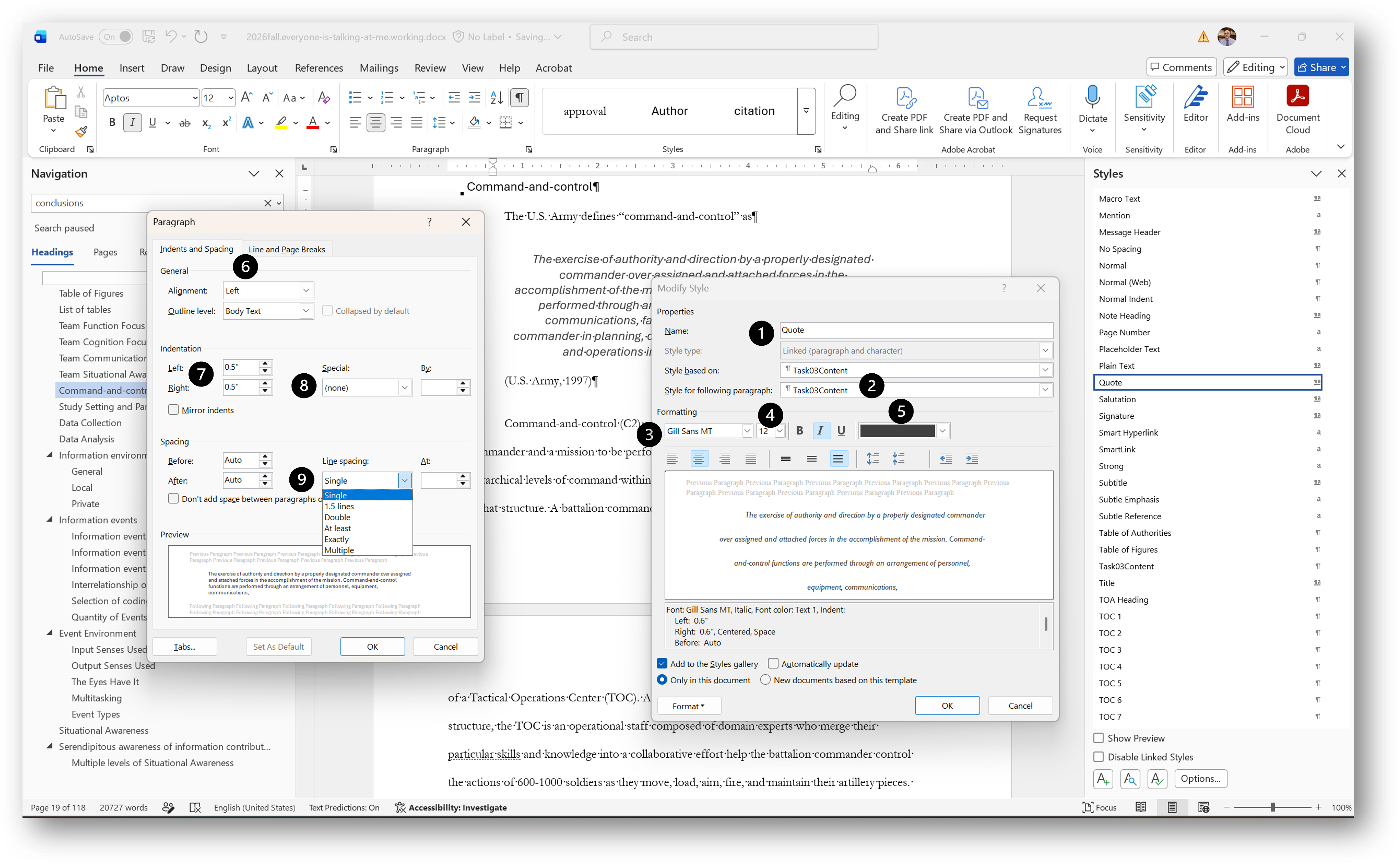 [MSWord 365 styles sidebar]