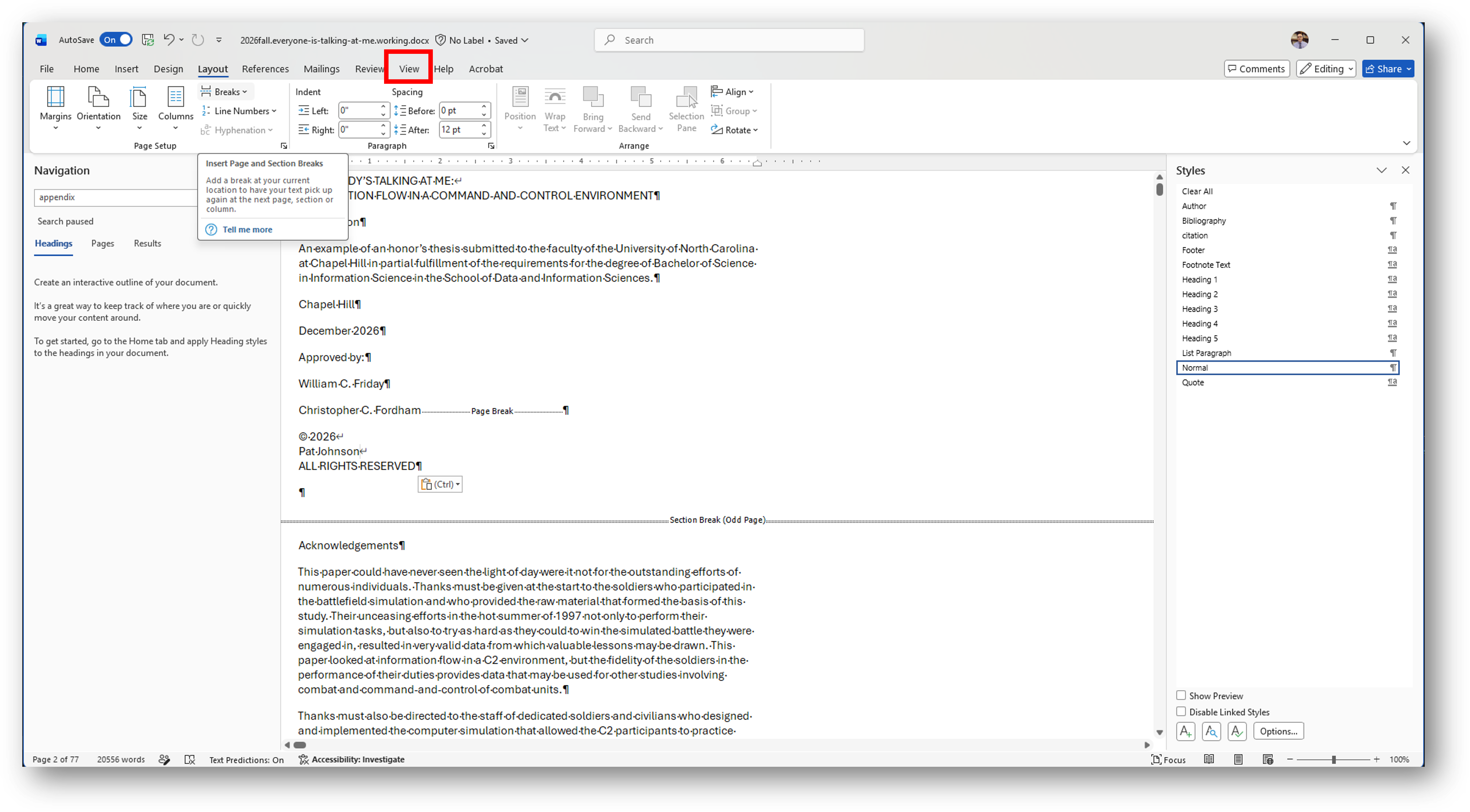 [MSWord 365 with section breaks]