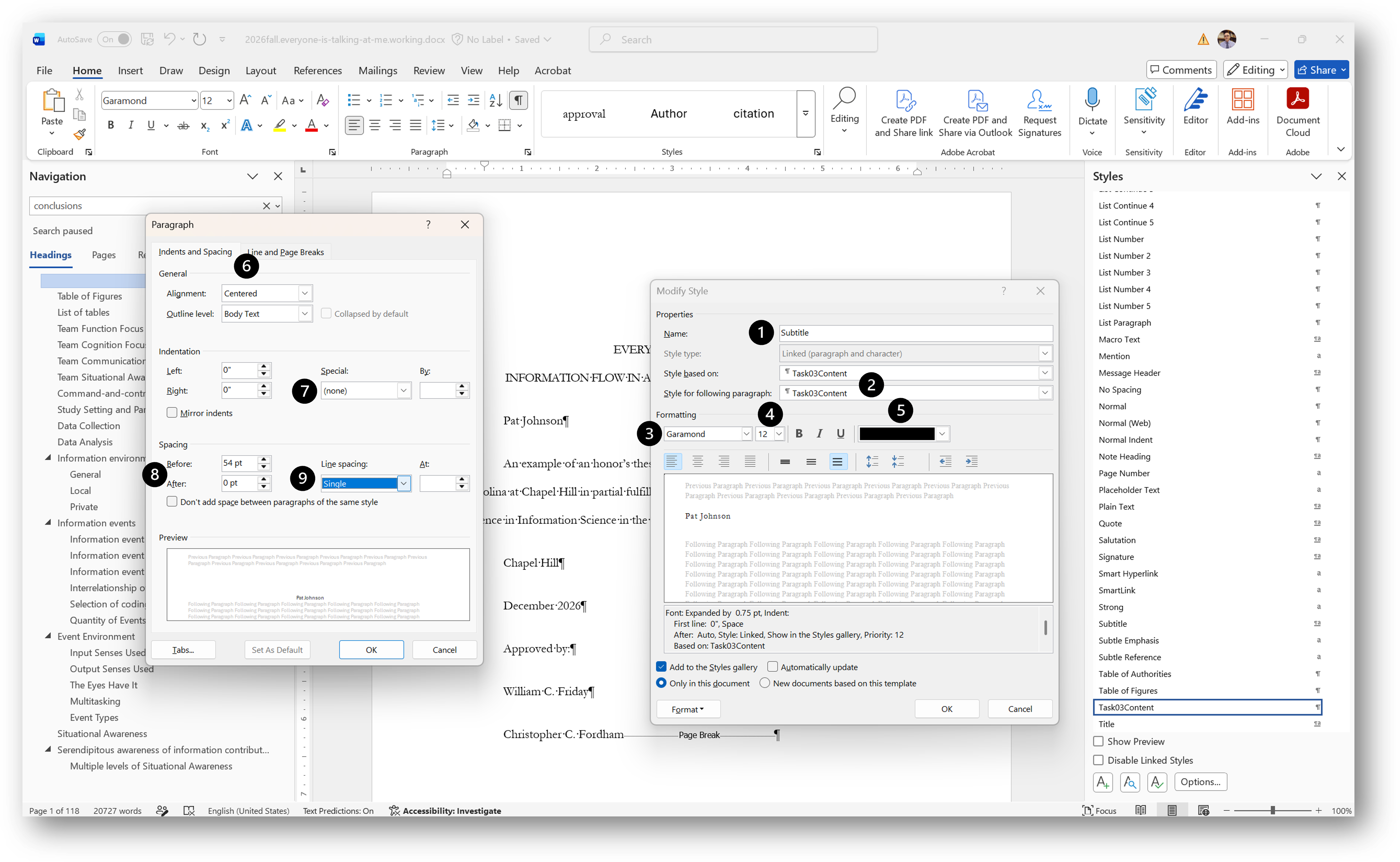 [MSWord 365 styles sidebar]