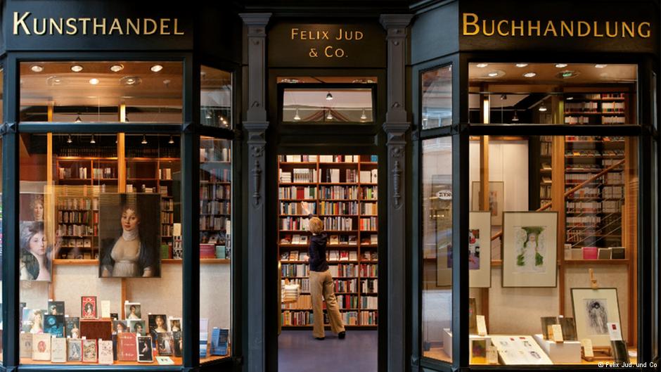front window to a bookstore in Hamburg
