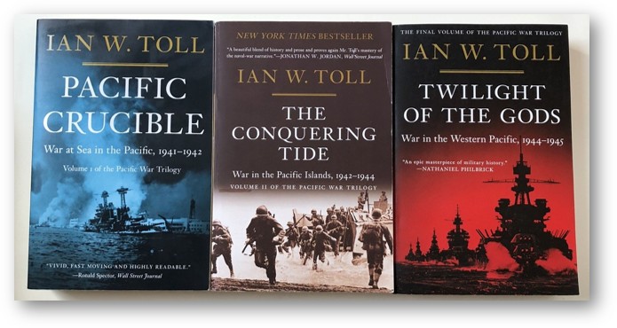 image of the books, Pacific Crucible: War at Sea in the Pacific, 1941-1942, The Conquering Tide: War in the Pacific Islands, 1942-1944, Twilight of the Gods: War in the Western Pacific, 1944-1945 by Ian Toll